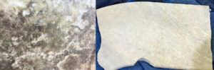 Marble section pre and post restoration