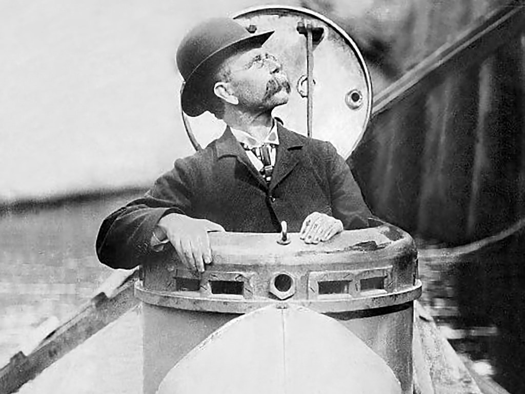 Often called “The Father of the Modern Submarine,” New Jersey inventor John Philip Holland successfully launched his Holland Boat No. 1 into the Passaic River at Paterson on May 22, 1878.