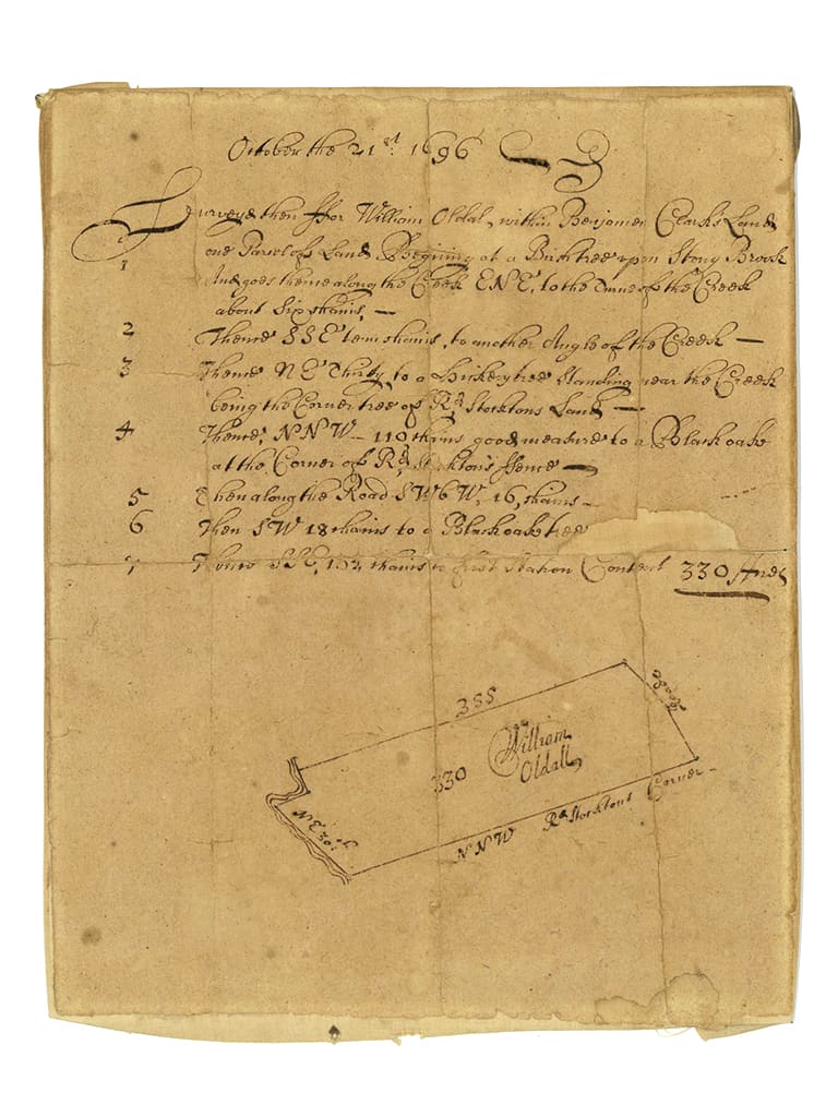 Survey of land purchased by William Olden. Reproduced courtesy Historical Society of Princeton