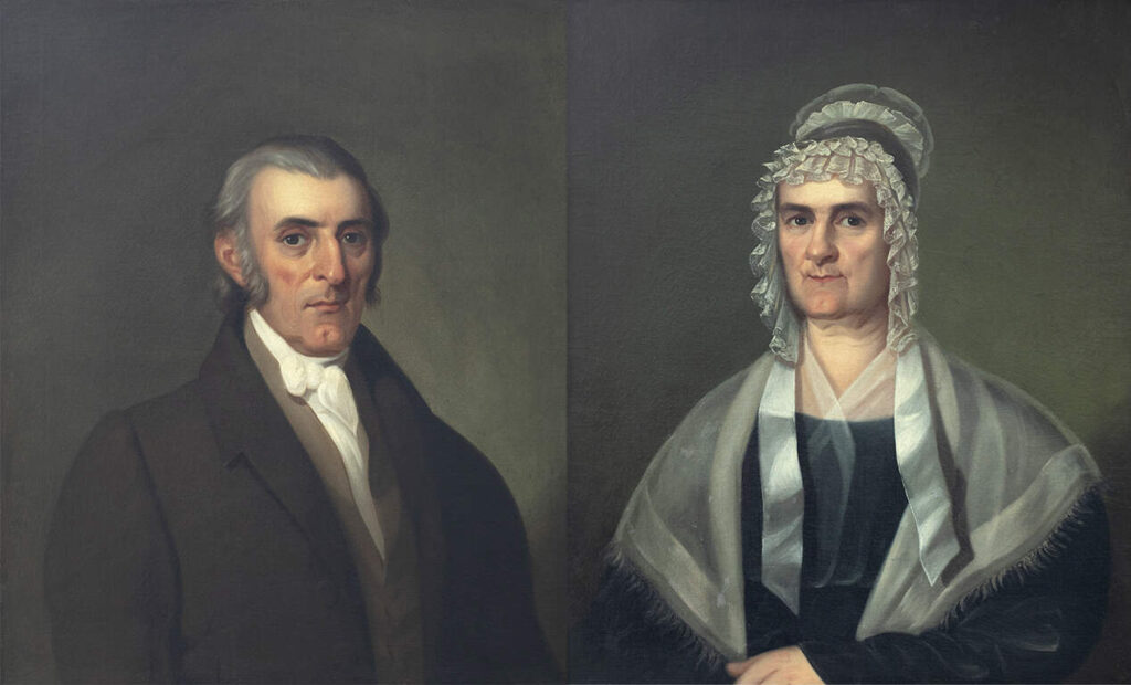 Portraits of Hart & Temperance Olden, artist unknown, oil on canvas. Inscription on reverse reads, “Painted in Princeton, 1810.” Gift of Mrs. Heather Williams and Mr. and Mrs. C. Donald Carroll.