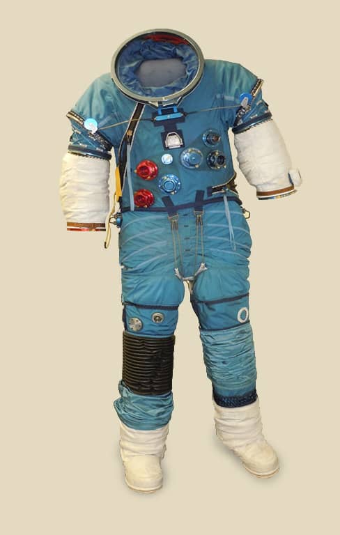 Custom-made by ILC employees as a training suit for Astronaut Paul Weitz who flew aboard the Skylab II mission in 1973. The suit is identical to all of the suits that were used on the Apollo 15, 16 and 17 lunar missions. Collection of ILC Industries, Dover, Delaware.