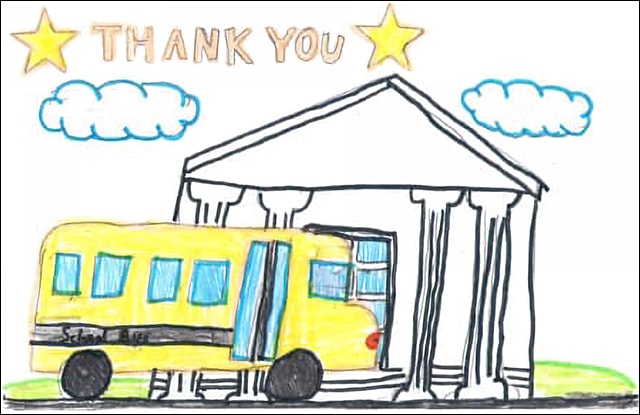 One of many thank you letters and drawings from appreciative teachers and students.