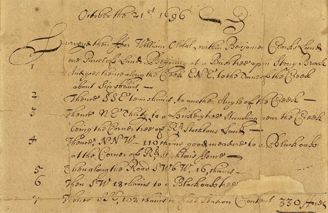 Survey of land purchased by William Olden. Reproduced courtesy Historical Society of Princeton